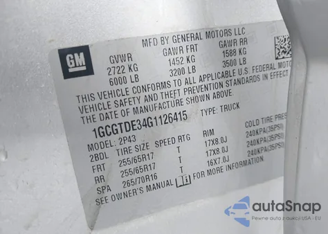 2016 Chevrolet Colorado Z71 from USA, damaged, VIN 1GCGTDE34G1126415